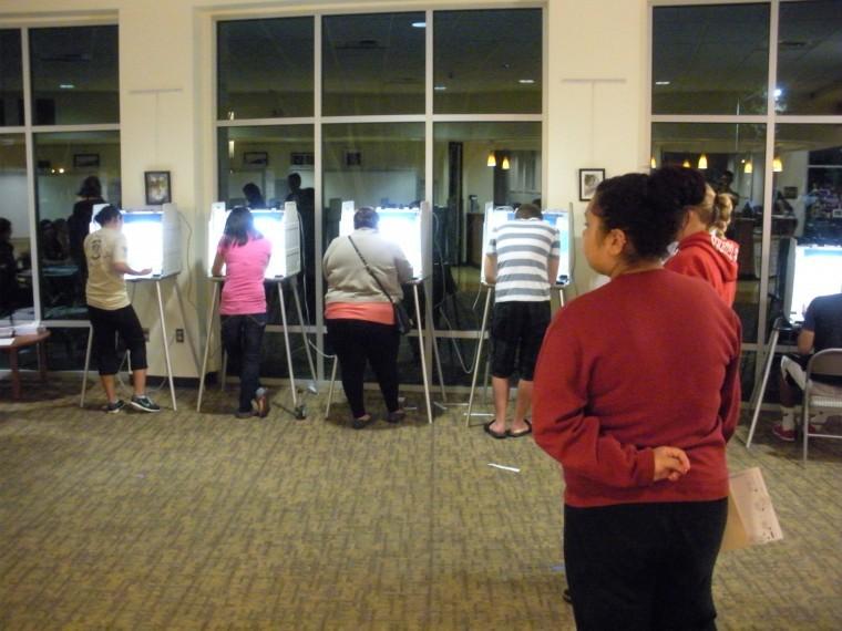 Sacramento State students hit the voting booths at American River Courtyard Tuesday night.

