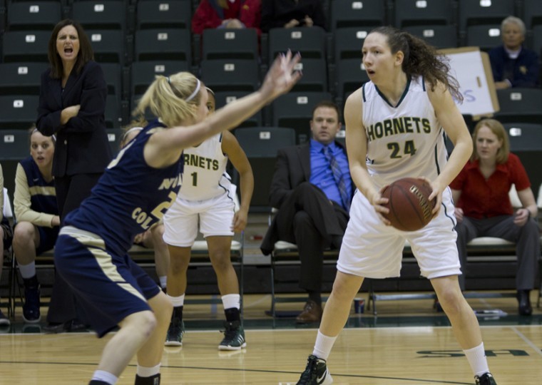 Forward Kylie Kuhns looks to pass during Saturdays win over Portland State. 