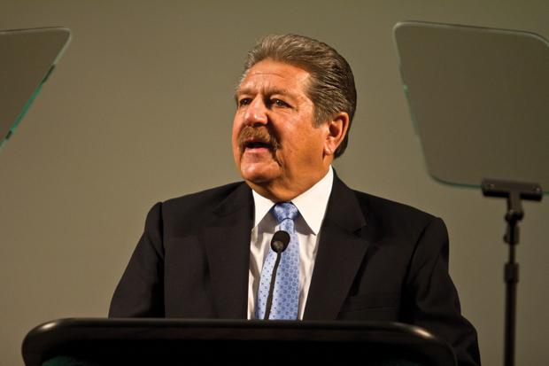 President Alexander Gonzalez gives the President’s Address in the University Union Ballroom today. Photo by Andrew Vasquez
