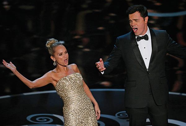 Kristin Chenoweth and Seth MacFarlane sing the closing song during the show at the 85th annual Academy Awards at the Dolby Theatre at Hollywood & Highland Center in Los Angeles, California, Sunday, February 24, 2013. 
