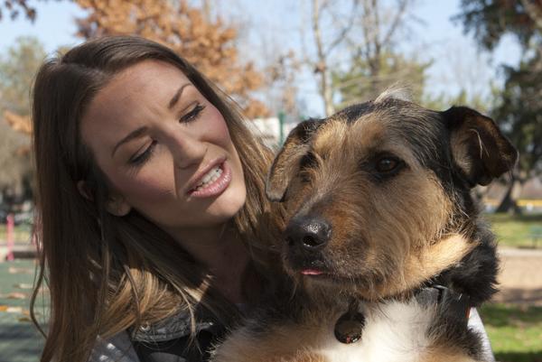 Sacramento State business senior, Alison Turner, comforts Chico, whom she found in Browns Valley four years ago.
