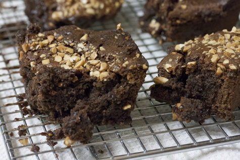For added texture, feel free to add peanuts to the brownies before baking.
