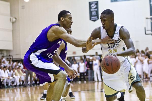 Hornet senior forward No. 32, John Dickson scored seven points and blocked three shots against Weber State at the Nest on Thursday.
