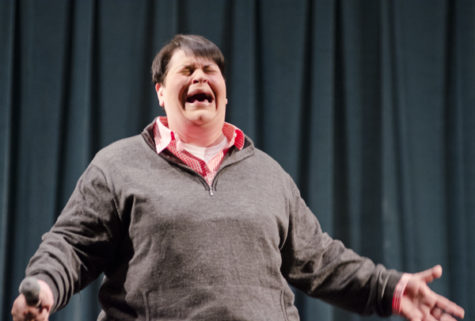 Jen Kober performs stand-up at Sacramento State on Thursday in the University Union.