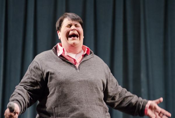 Jen Kober performs stand-up at Sacramento State on Thursday in the University Union.

