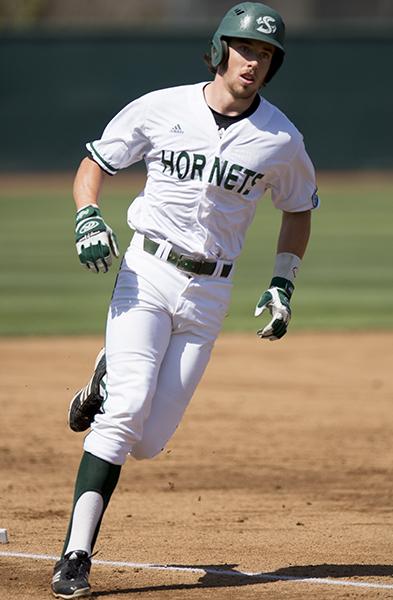 Hornet junior left fielder No. 35, Justin Higley, rounds the bases after hitting his ninth home run of the season, a two-run shot, against Louisiana Tech on Friday afternoon at John Smith Field.
