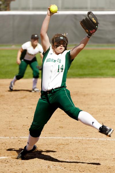 Hornet junior pitcher No. 14, Taylor Stroud, pitches a complete game shut out of the University of Nevada Wednesday that included seven strikeouts.
