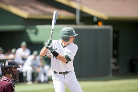 Hornet redshirt freshman No. 6, Chris Lewis, stands in against Texas State on Saturday at John Smith Field. Lewis went 4-4 on the day, raising his season batting average to .339.