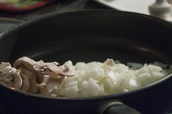 Chop up the veggies and cook them until the onions are caramlized.

