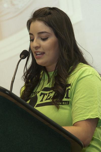 Outgoing ASI President, Monica Cortez Hernandez, addresses the attendees of the ASI Election Results Party in the Redwood Room of the University Union on Wednesday.
