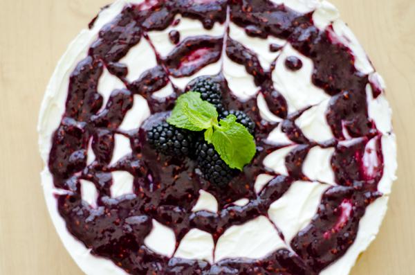 This spider-web blackberry cheesecake appeals to both taste and the eyes.
