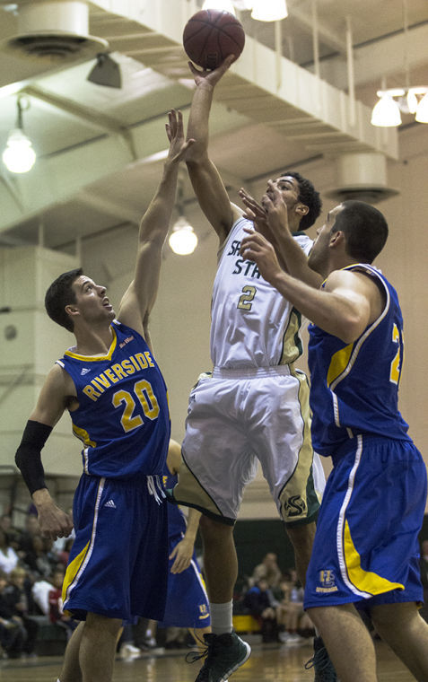 Sophomore guard Cody Demps goes up for a basket during the Sunday game against U.C. Riverside. Demps scored 7 points and got 6 rebounds