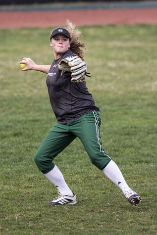 Hornets' outfielder Alexa Chattleton throws the ball back in to the infield.