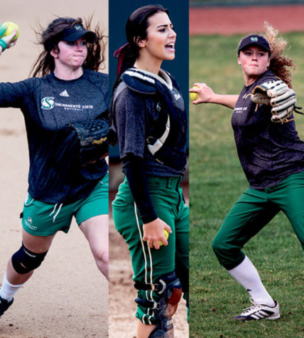 From left to right, Taylor Stroud, Paris Prado and Alexa Chattleton are softball's team captains.