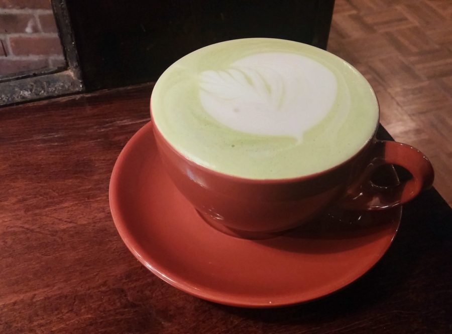 A Matcha Latte, from Insight Coffee Roasters Capitol Cafe, located in downtown Sacramento served during Burgs talk.