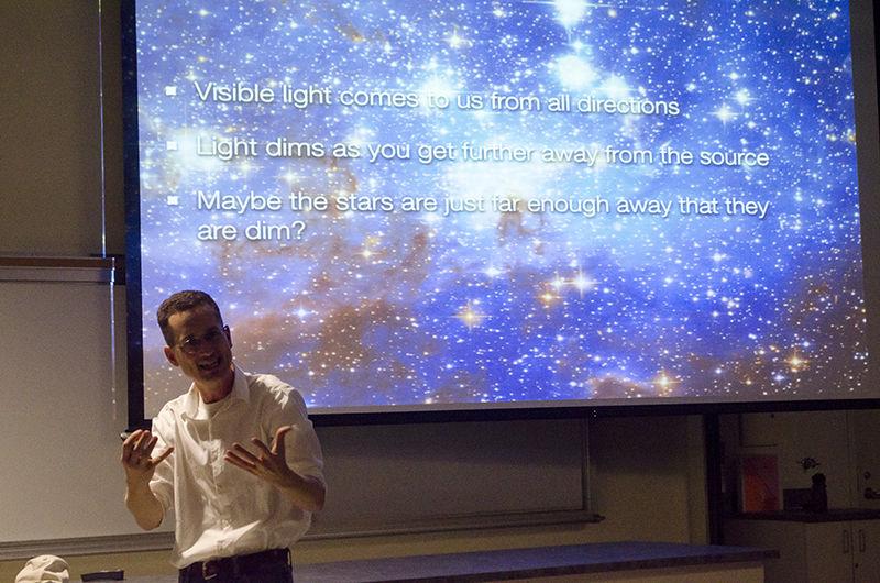 Astronomy+Professor%2C+Seth+Hillbrand+gives+a+free+public+lecture+on+October+7%2C+2014+on+the+topic+of+Why+Is+the+Night+Sky+Dark%3F+In+his+lecture%2C+Hillbrand+discusses+various+theories+and+advancements+throughout+the+years+that+attempt+to+answer+this+question.