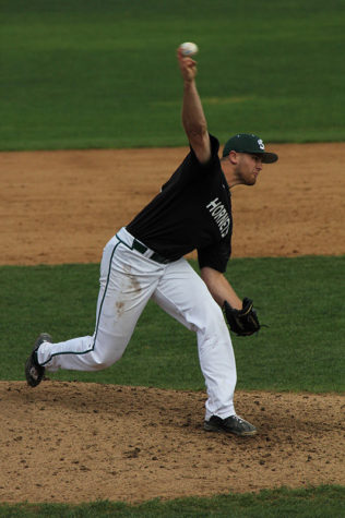 Junior pitcher Justin Dillon throws a fastball to a batter during Sacramento State’s intrasquad scrimmage on Saturday, Feb. 7, 2015 at John Smith Field. Dillon pitched in 13 games with 12 starts last season.