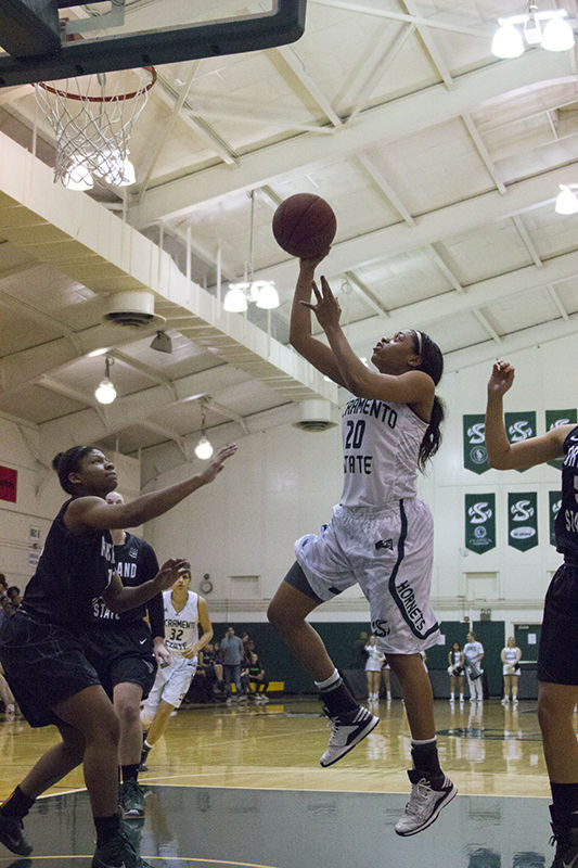 Adella Randle-El of Sacramento State womens basketball goes up for a layup against Portland State on Saturday, Feb. 28, 2015 at The Hornets Nest. Randle-El led the team in points with 23 as the Hornets went on to beat the Vikings 123-77, setting a season-high record. 
