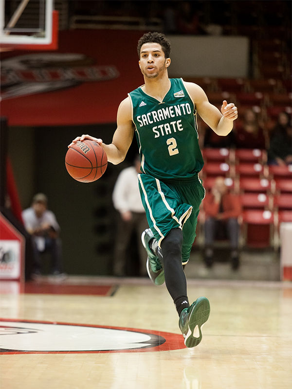 Junior guard Cody Demps heads down court in a game against Southern Utah University on Thursday, March 5, 2015 in the Centrum Arena. The Thunderbirds defeated the Hornets 69-65.


