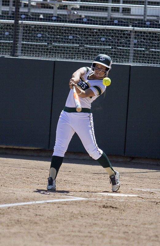 Sacramento State Hornets junior Sasha Margulies tips a foul ball off of her bat against the Idaho State University Bengals on Friday, April 17, 2015 at Shea Stadium. The Hornets lost 7-0 in extra innings and the Bengals swept the Hornets in a three-game series, which decided the Big Sky Conference leader. Coming into the series, Idaho State and Sac State shared the same conference record and first place. 