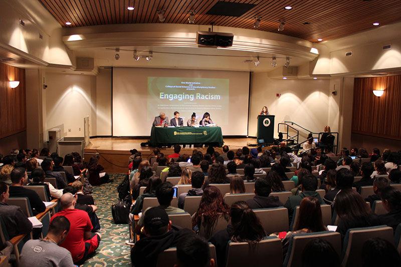 Sacramento State professors speak on a panel about racism to a full crowd in the University Union, Tuesday, Oct. 26, 2015.