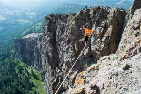 Courtesy of UnderTheBaseBoardLuke Gary highlining 700 feet off the ground, near Thunder mountain, south of Lake Tahoe. Picture from Gary's personal collection.
