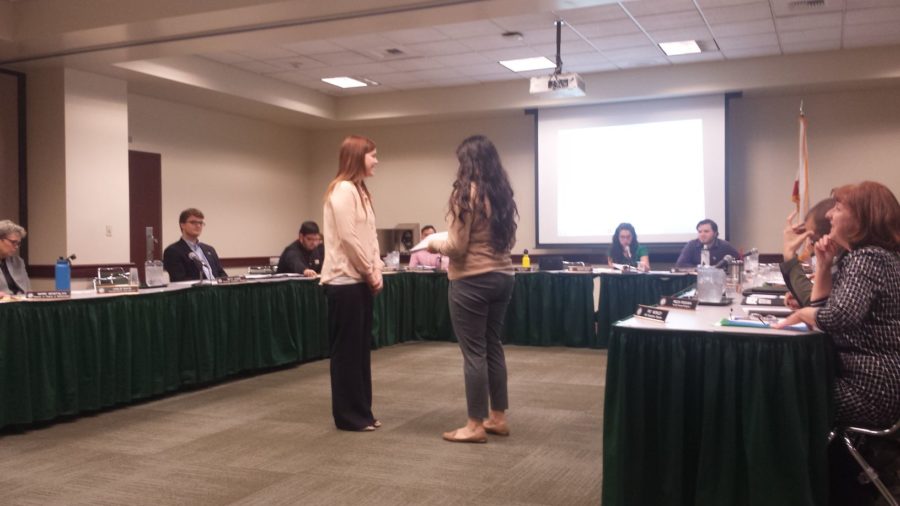 ASI President Melissa Bardo swears in Aryn Fields as the new Vice President of Finance at an ASI biweekly working board meeting in the Orchard Suite in the University Union, Wednesday, Feb. 17.