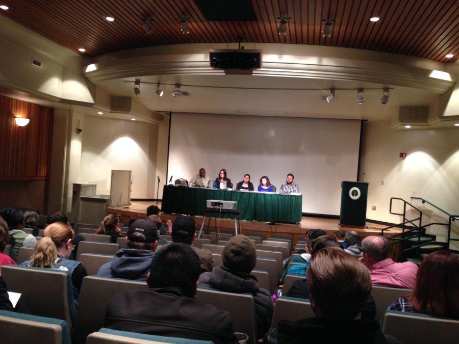 The An Indigenous Peoples History of the United States student panel on Wednesday, March 9 in the University Union Hinde Auditorium.Photo Credit: Christopher Castenada