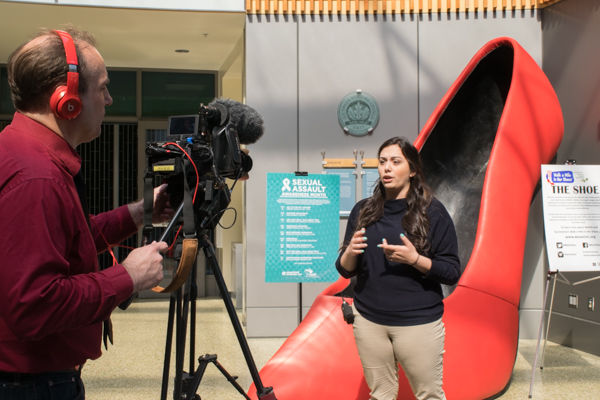 Melissa Bardo, ASI President doing an interview at the well for sexual assault awarness month at the well. Monday Mar 28