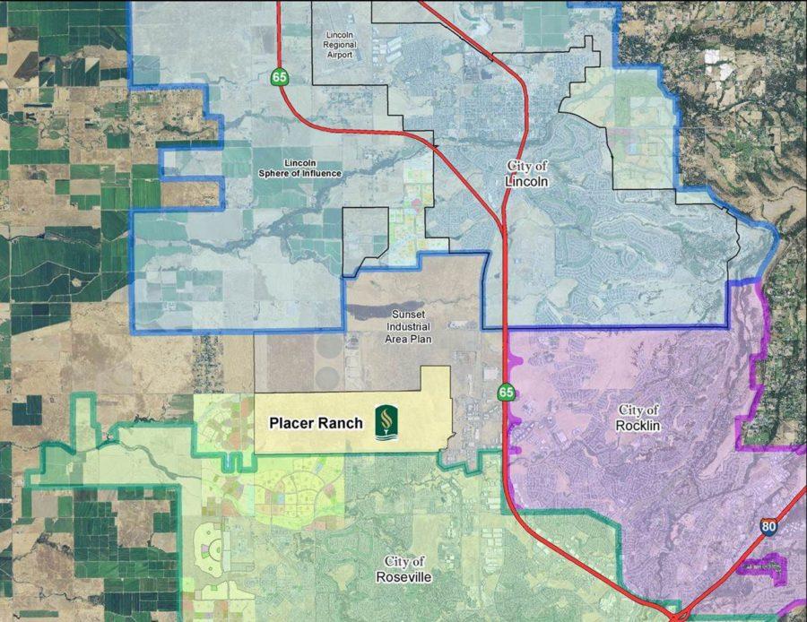 A map of the area where the Sacramento State satellite campus would be built. Photo courtesy of Holly Tiche of Placer Ranch, Inc. 