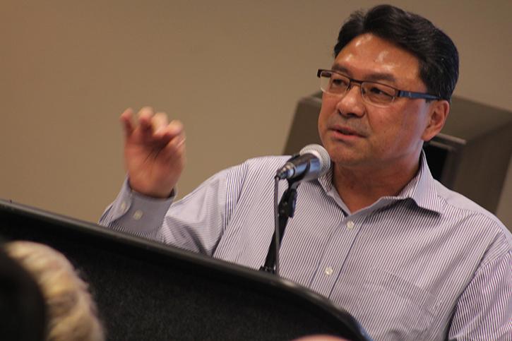 Sacramento State interim-Provost and Vice President for Academic Affairs Ming-Tung “Mike” Lee raised concerns about the conduct of some faculty members during the first Faculty Senate meeting of the semester.
(Photo by Joseph Daniels)