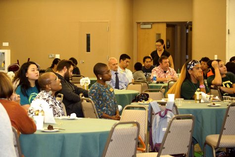 Attendees listen to the speaker at the Multi-Cultural Center's 25th Anniversary Reception at Sac State's Alumni Center, Sept. 27. (Photo by Marivel Guzman)