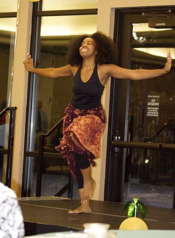 Emiah Zakia Hawkins during her performance at the Multi-Cultural Center 25th Anniversary Reception, at Sac State's Alumni Center, Sept. 28. (Photo by Marivel Guzman)