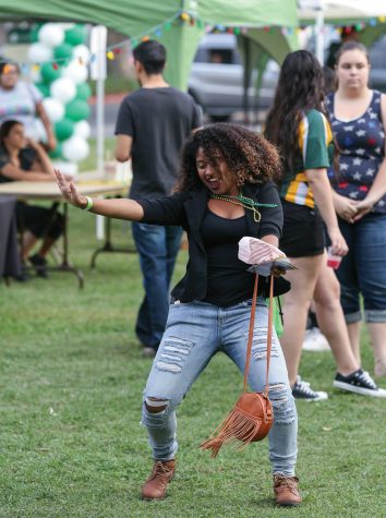 Junior Emaya Goodloe participates in the second annual Sacramento State Dance Marathon on Friday Oct. 23rd, 2015 at the Residence Hall Quad. (Photo by Francisco Medina)