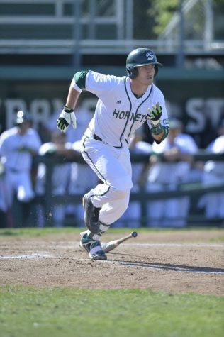 Catcher Gunner Pollman recorded his first two professional hits as a member of the Gulf Coast Marlins against MLB veteran pitcher Bronson Arroyo. (Photo by Bob Solorio/Sac State Athletics)