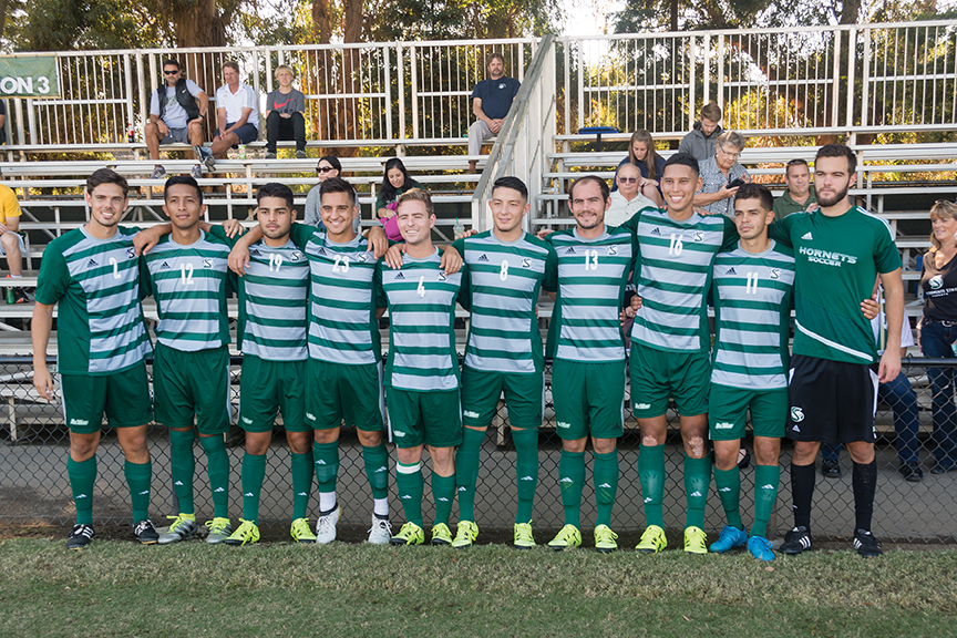 Sacramento State seniors prepare for their last home game against UC Santa Barbara at Hornet Field on Wednesday, Oct. 26. (Photo by Matthew Dyer)