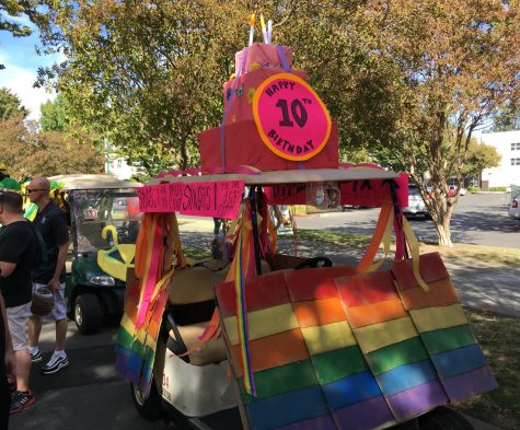 The PRIDE Center's golf cart design before the parade during at the homecoming game, Saturday. Oct. 8. (Photo by Will Moon)