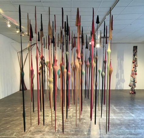 Graduate student’s exhibit features cement, stockings hanging from ceilings