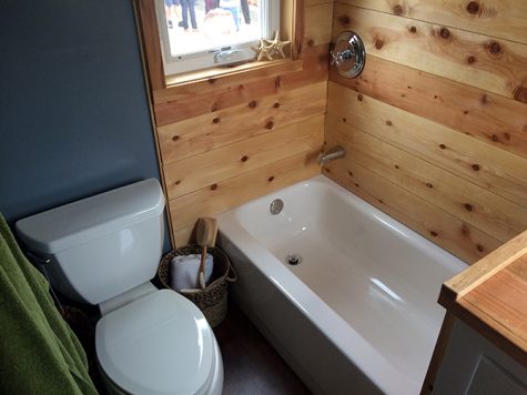 The award-winning bathroom inside of Sacramento State’s tiny house, built for the Tiny House competition at Cosumnes River college on Saturday, Oct. 15 2016. (Photo by Bryce Fraser)