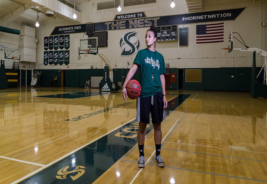 Sacramento State junior shooting guard Taylor Brown brings her love of religion to the womens basketball team. (Photo by Francisco Medina)