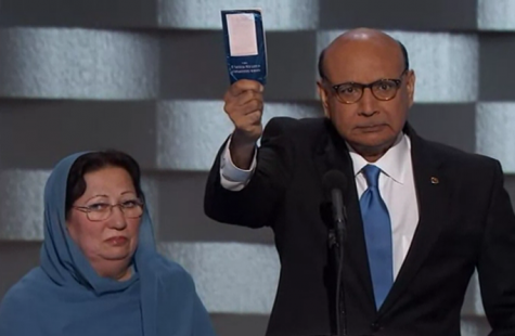 On the final night of the Democratic National Convention in July, Khizr and Shazala Khan —paretns of a fallen soldier— gave a speech condemning Trump's call for temporary ban on Muslim and said that the presidential hopeful has "sacrificed nothing, and no one." Khizr Khan also offered his copy of a pocket-sized U.S. Constitution to Trump. The following days, Trump fought back by saying that he, of course, has made sacrifices and even implied that Ghazala Khan was not allowed to speak on the convention stage next to her husband because of their religion. (Photo by Voice of America / Wikimedia)