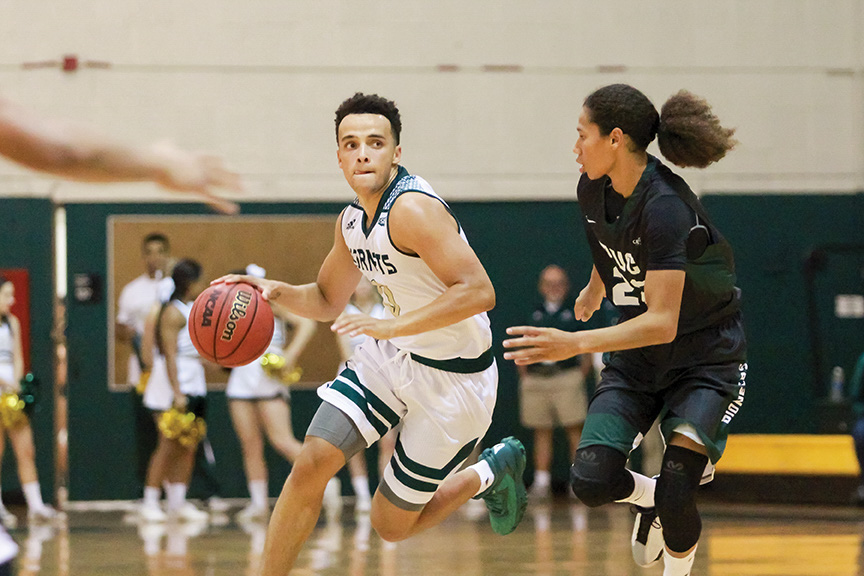 Sacramento State senior guard Marcus Graves drives past Rae Hubbard of Pacific Union Nov. 3, 2016 at the Nest. 