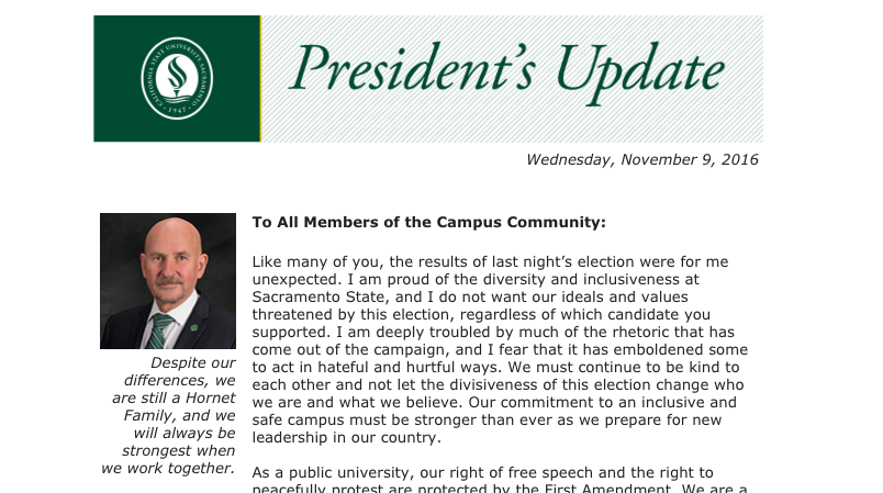Sac State leaders release statements on election, protests