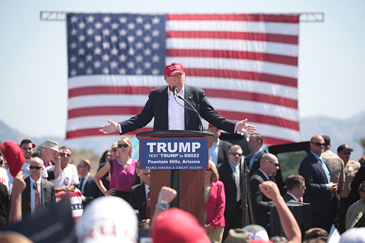Donald Trump speaks at a campaign event in Arizona in anticipation of its 2016 Republican presidential primary. Trump was elected the 45th President of the United States on Tuesday in a historic upset (Photo by Gage Skidmore/Wikimedia Commons)