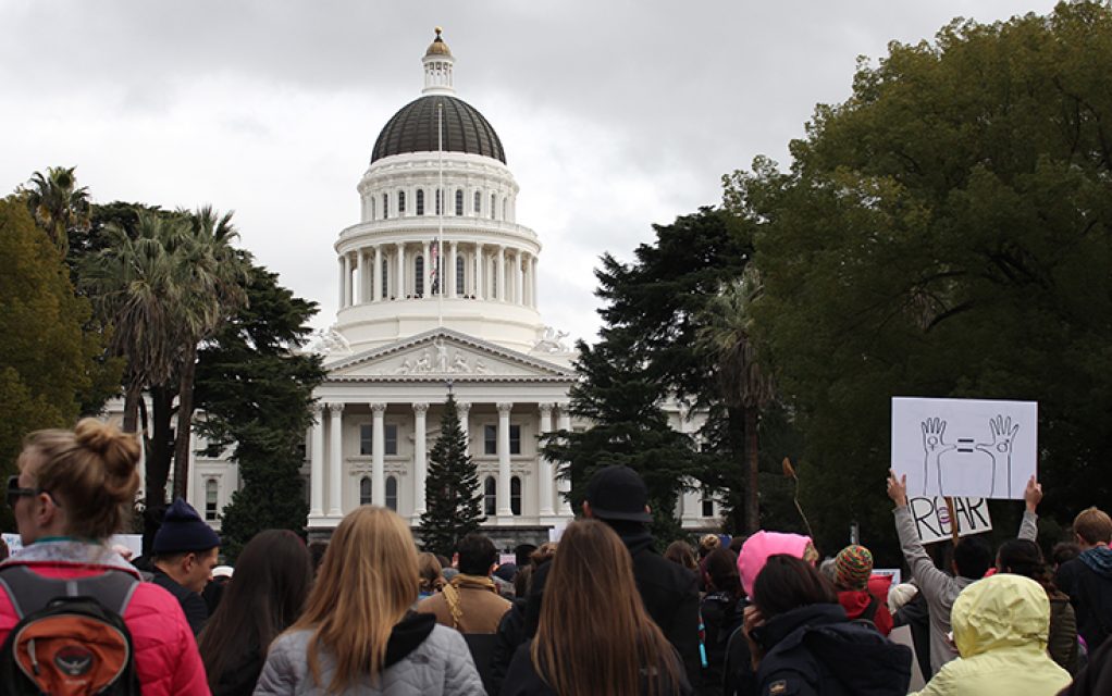 Tens of thousands of demonstrators fill Capitol Mall during the Women’s March on Sacramento at the State Capitol on Saturday, Jan. 21, 2016. (Photo by Barbara Harvey)