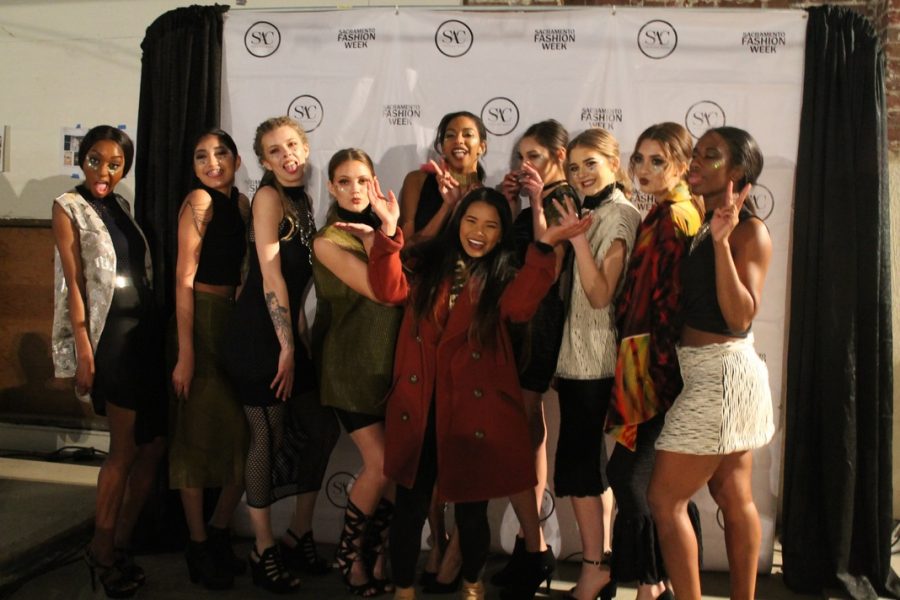 Sac State alumna Theresa Truong joins her models in their final walk of the show on Friday, Feb. 24 at Sacramento Fashion Week. (Photo by Sami Soto)