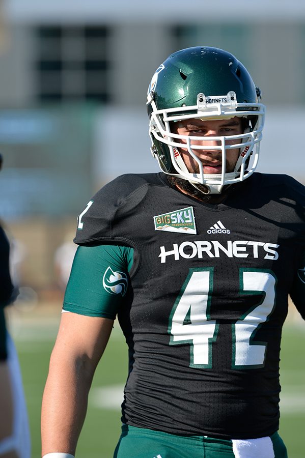 Sacramento State football alumnus Josh Latham played for the Hornets from 2013 to 2015. Latham signed a three-year contract with the New York Jets on Feb. 6. (Photo courtesy of Bob Solorio/Sac State Athletics)