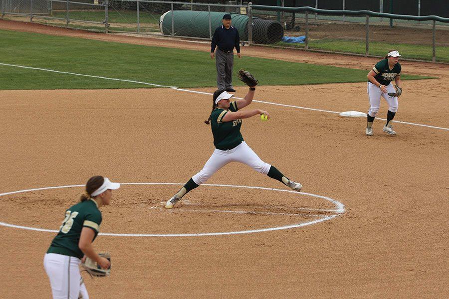 Sacramento State senior pitcher Taylor Tessier winds up for the first pitch of the game against Seton Hall Tuesday at Shea Stadium. (Photo by Cassie Dickman)