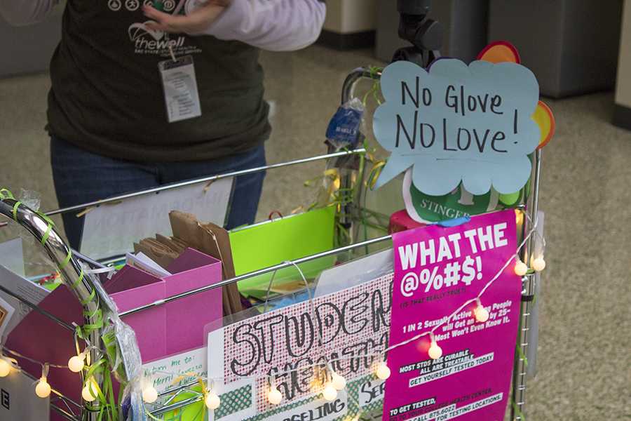 The Condom Cart sits inside the lobby of The Well on March. 9 with at Sacramento State. (Photo By: Matthew Nobert)