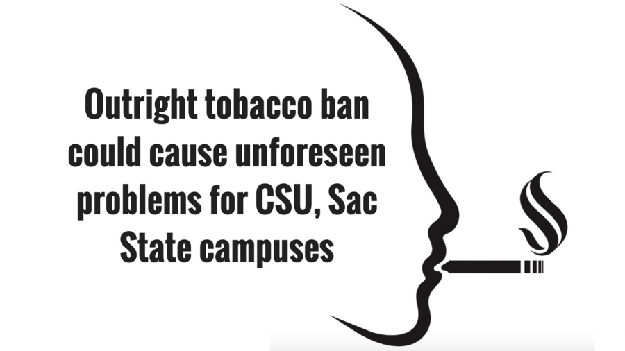 The CSU tobacco ban is well-intentioned, but a one-size-fits-all approach at Sacramento State wouldn’t take
into consideration potential logistical pitfalls, such as student safety and litter directly outside the campus. (Smoking illustration by David Richards)